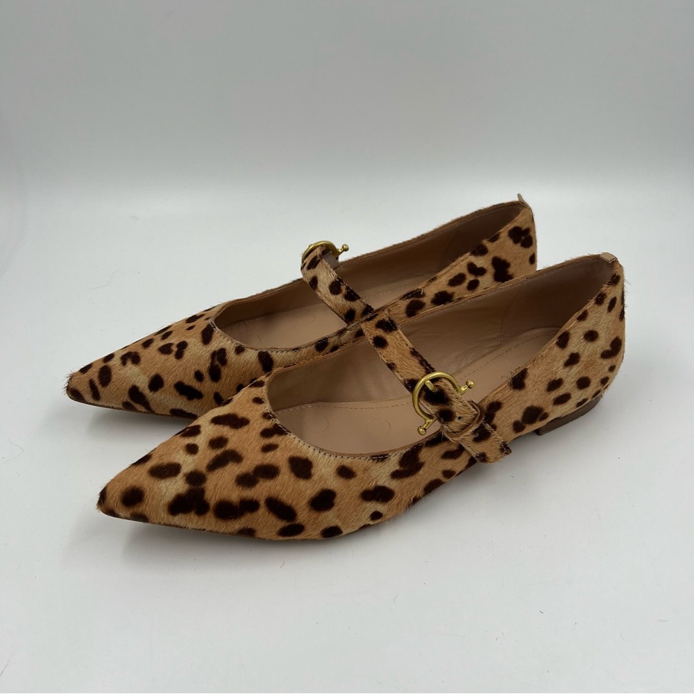 Boden Leopard Print Mary Jane Flats in Tan and Brown with Gold Buckles
